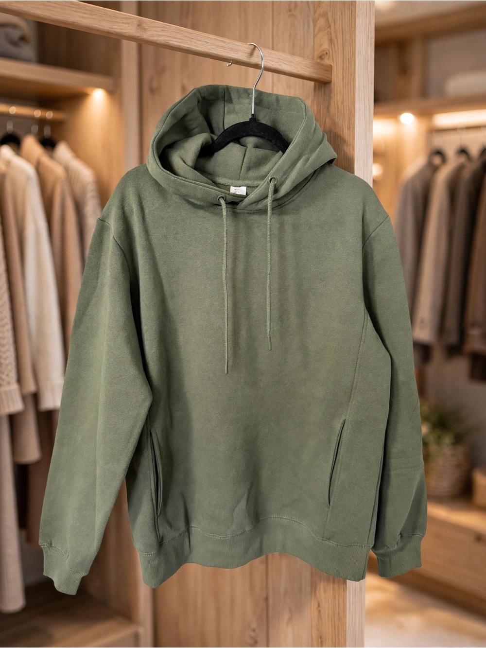Olive Green Hoodie Drawstring Hood Side Pockets Soft Fleece. NWOT